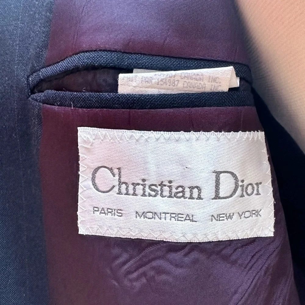 VTG Christian Dior Boyfriend Strip Double Breasted Wool Poly Jacket Coat Size S